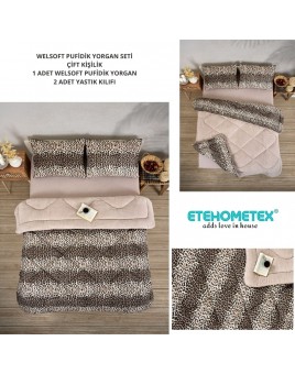 ETE HOMETEX ÇİFT KİŞİLİK LÜX WELSOFT YORGAN SETİ 195X215CM LEOPAR BEJ 8696474231945